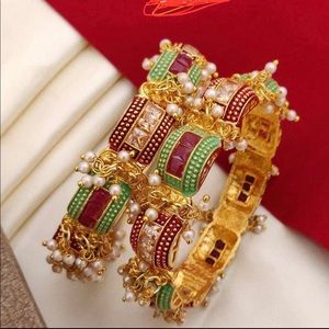 Gold plated pearls ghadra bangles Indian Bollywood jewellery Pakistani bracelet